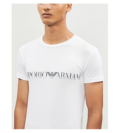 Shop Emporio Armani Logo-print Stretch-cotton T-shirt In White