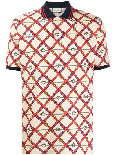 Shop Gucci Belt Check Polo Shirt In Neutrals