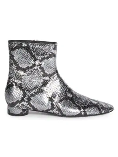 Shop Balenciaga Oval Block-heel Snakeskin-embossed Leather Ankle Boots In Silver