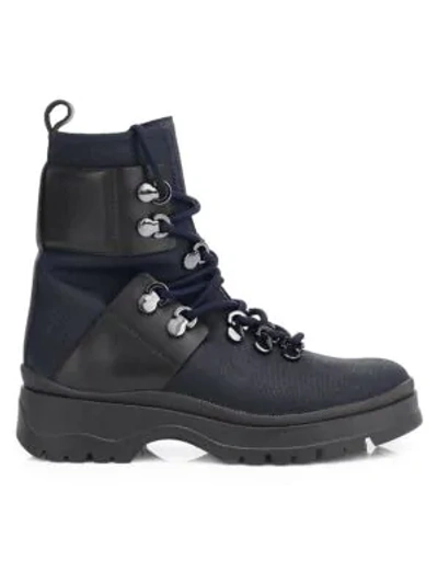 Shop Aquatalia Starla Canvas & Leather Hiking Boots In Navy Black