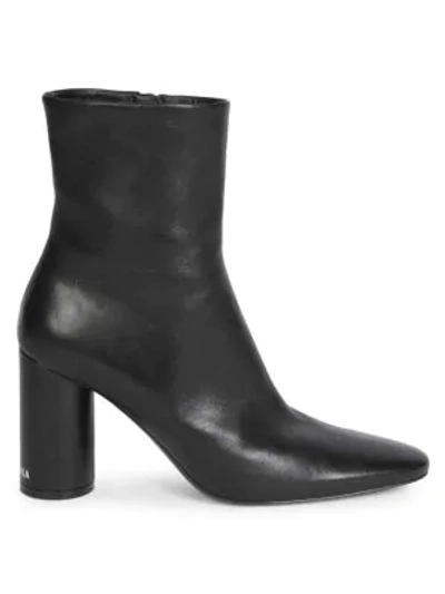 Shop Balenciaga Oval Block-heel Leather Ankle Boots In Black Natural