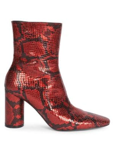 Shop Balenciaga Oval Block-heel Snakeskin-embossed Leather Ankle Boots In Red