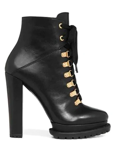 Shop Alice And Olivia Jesna Platform Leather Hiking Boots In Black