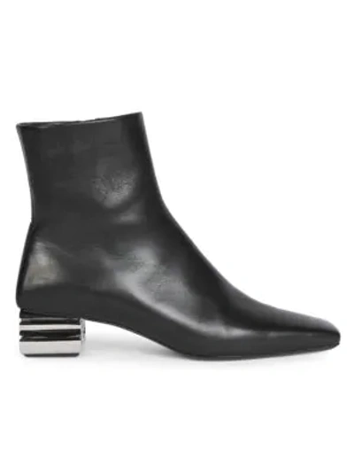 Shop Balenciaga Women's Typo Square-toe Leather Ankle Boots In Black Silver