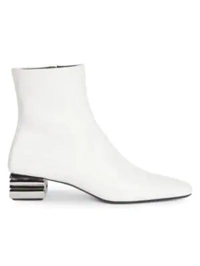Shop Balenciaga Women's Typo Square-toe Leather Ankle Boots In White Silver
