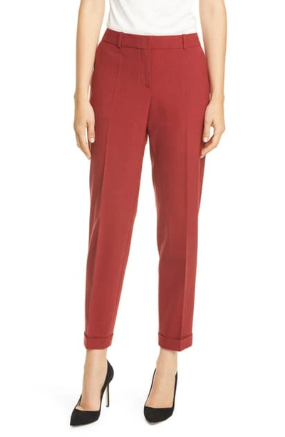 Shop Hugo Boss Tocanes Pinstripe Ankle Trousers In Ruby Fantasy