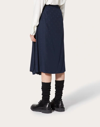 Shop Valentino Mini Vlogo Pleated Satin Jacquard Skirt In Blue