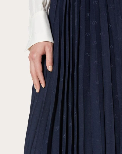 Shop Valentino Mini Vlogo Pleated Satin Jacquard Skirt In Blue