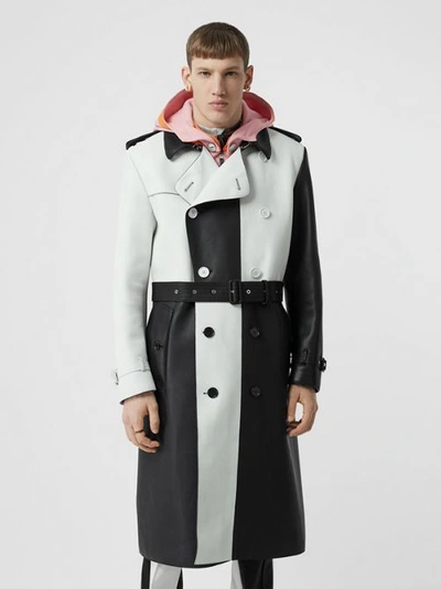 Shop Burberry Panelled Plonge Leather Trench Coat In Black