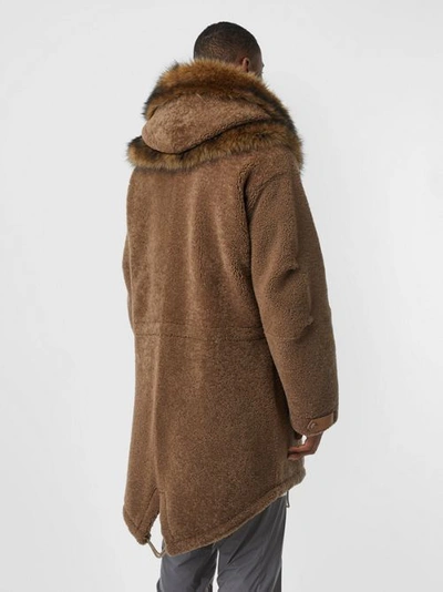 Shop Burberry Shearling Parka With Detachable Hood And Jacket In Pale Coffee