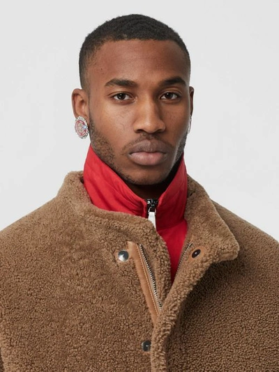 Shop Burberry Shearling Parka With Detachable Hood And Jacket In Pale Coffee