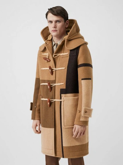 Shop Burberry Panelled Wool Duffle Coat In Warm Camel