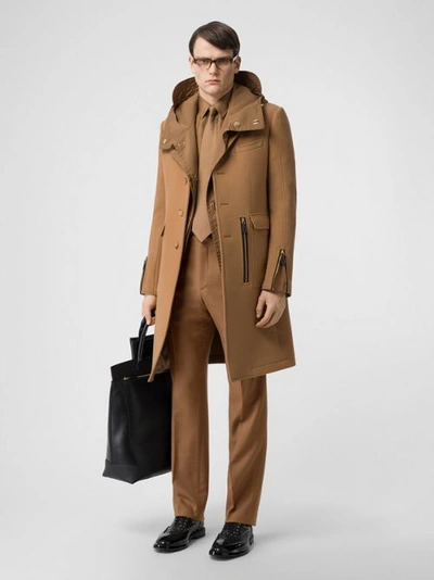 Shop Burberry Zip Detail Wool Tailored Coat In Warm Camel