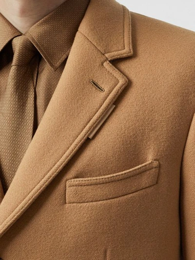 Shop Burberry Zip Detail Wool Tailored Coat In Warm Camel