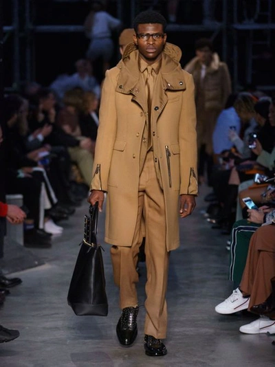 Shop Burberry Zip Detail Wool Tailored Coat In Warm Camel