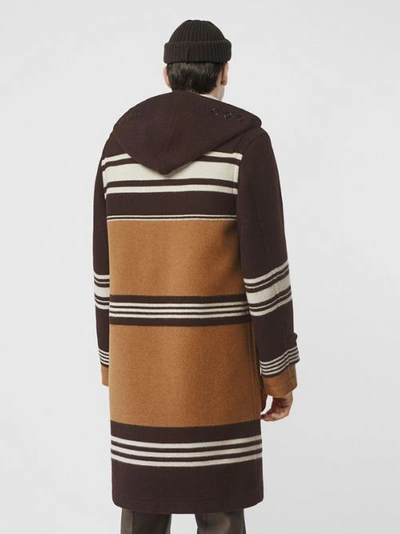 Shop Burberry Stripe Detail Wool Duffle Coat In Camel