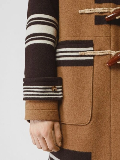 Shop Burberry Stripe Detail Wool Duffle Coat In Camel