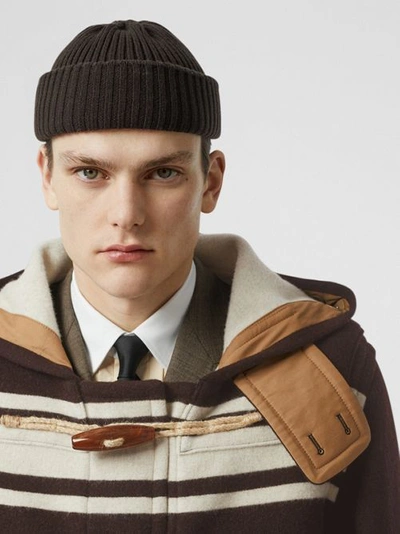 Shop Burberry Stripe Detail Wool Duffle Coat In Camel