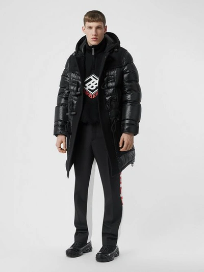 Shop Burberry Technical Wool Detail Puffer Duffle Coat In Black