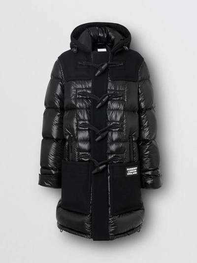 Shop Burberry Technical Wool Detail Puffer Duffle Coat In Black