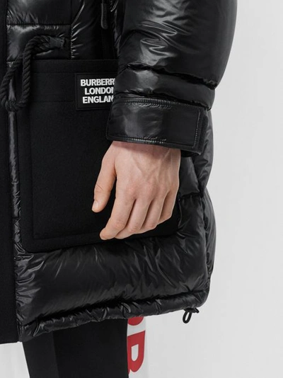 Shop Burberry Technical Wool Detail Puffer Duffle Coat In Black