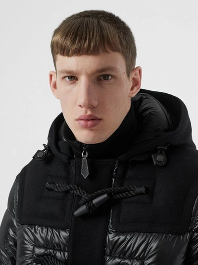 Shop Burberry Technical Wool Detail Puffer Duffle Coat In Black