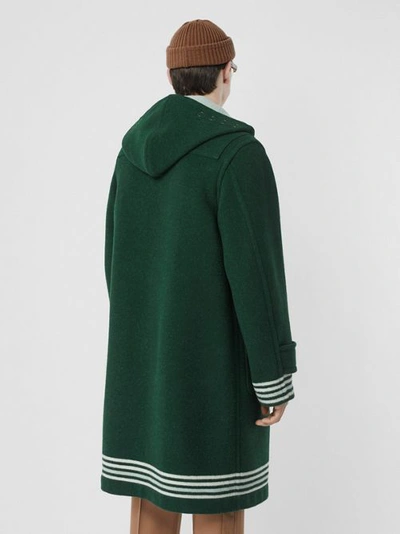 Shop Burberry Stripe Detail Double-faced Wool Duffle Coat In Dark Pine Green