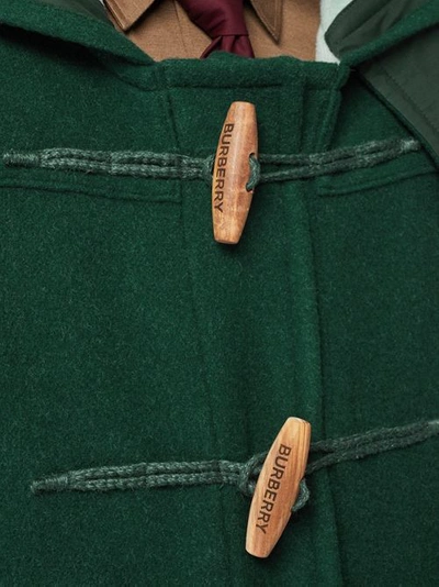 Shop Burberry Stripe Detail Double-faced Wool Duffle Coat In Dark Pine Green