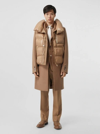 Shop Burberry Down-filled Gilet Detail Camel Hair Tailored Coat