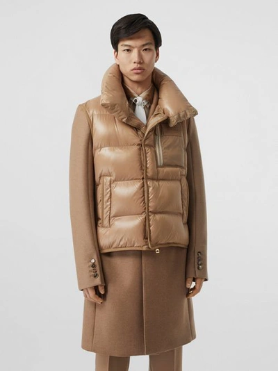 Shop Burberry Down-filled Gilet Detail Camel Hair Tailored Coat