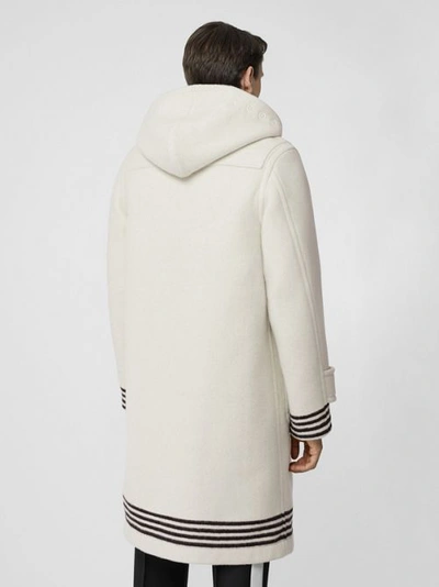 Shop Burberry Stripe Detail Double-faced Wool Duffle Coat In White