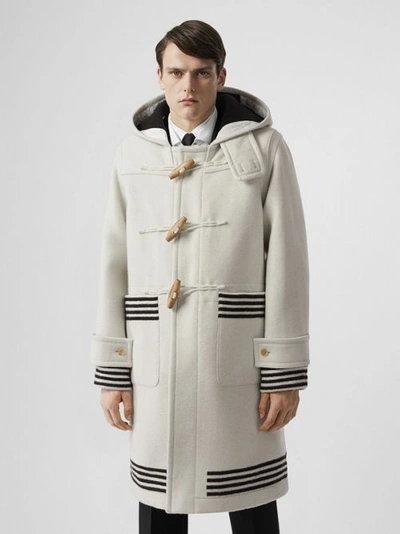 Shop Burberry Stripe Detail Double-faced Wool Duffle Coat In White