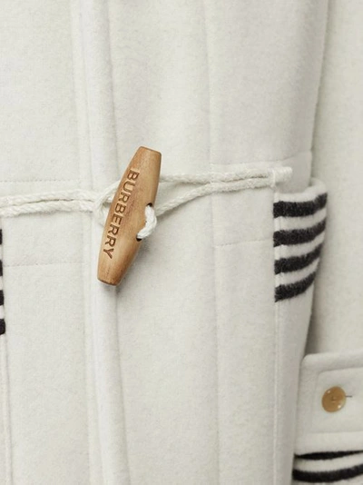 Shop Burberry Stripe Detail Double-faced Wool Duffle Coat In White