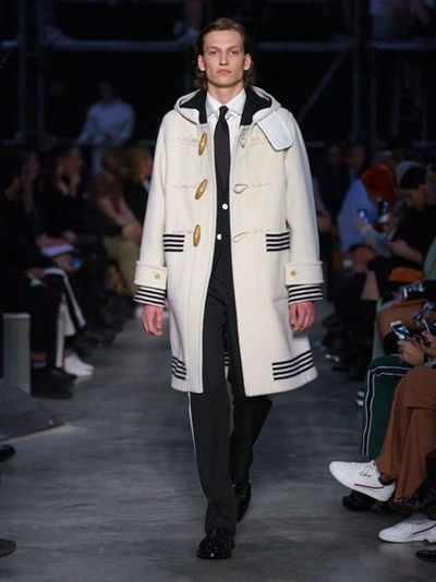 Shop Burberry Stripe Detail Double-faced Wool Duffle Coat In White