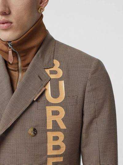 Shop Burberry Slim Fit Logo Print Cotton Wool Blend Tailored Jacket In Beige