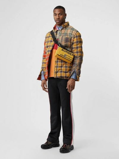 Shop Burberry Contrast Check Cotton Flannel Puffer Overshirt In Yellow/white