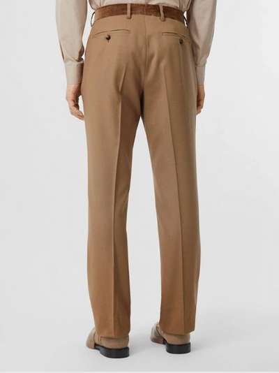 Shop Burberry Wool Flannel Tailored Trousers In Warm Camel