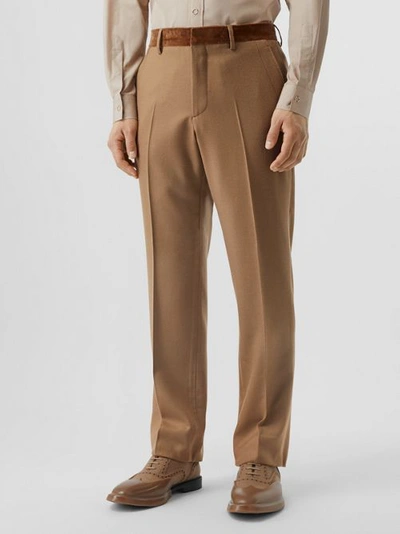 Shop Burberry Wool Flannel Tailored Trousers In Warm Camel