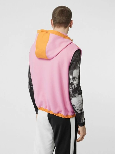 Shop Burberry Sleeveless Logo Graphic Wool Hoodie In Candy Pink