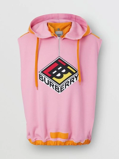 Shop Burberry Sleeveless Logo Graphic Wool Hoodie In Candy Pink