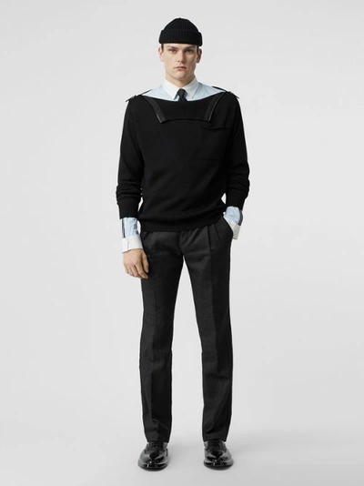 Shop Burberry Zip Detail Linen Blend Pleated Trousers In Black