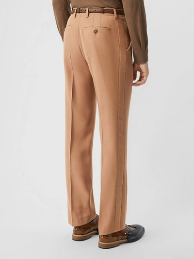 Shop Burberry Stripe Detail Wool Tailored Trousers In Warm Camel