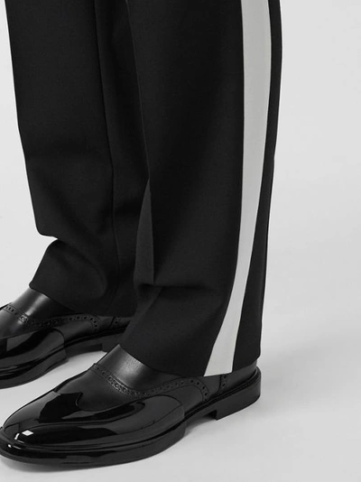 Shop Burberry Stripe Detail Wool Twill Tailored Trousers In Black