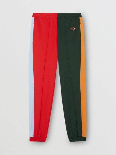 Shop Burberry Logo Graphic Colour Block Jersey Trackpants In Dark Pine Green