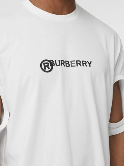 Shop Burberry Cut-out Detail Logo Print Cotton T-shirt In Optic White