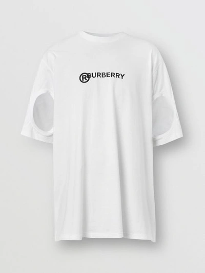 Shop Burberry Cut-out Detail Logo Print Cotton T-shirt In Optic White