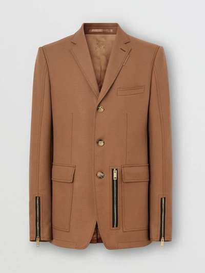 Shop Burberry English Fit Zip Detail Wool Tailored Jacket In Dark Walnut