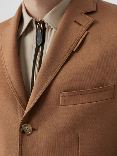Shop Burberry English Fit Zip Detail Wool Tailored Jacket In Dark Walnut