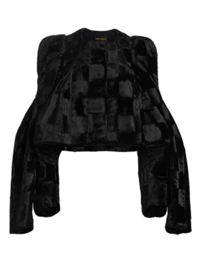 Shop Comme Des Garçons Velvet Checkered Cape-sleeve Jacket In Black