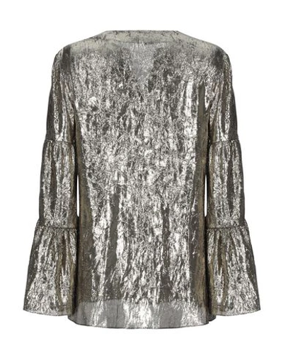 Shop Michael Kors Collection Woman Top Platinum Size 4 Silk, Polyester In Grey